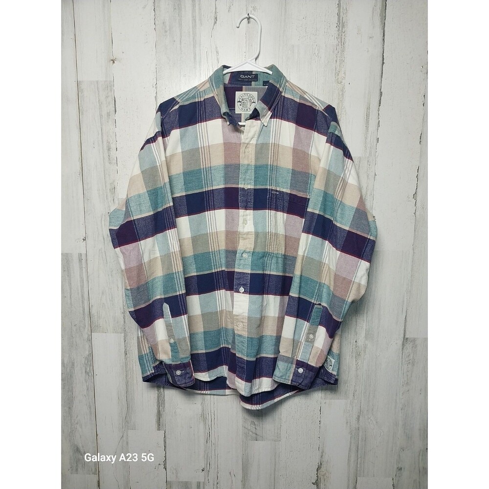 Vintage Gant Salty Dog Men Long Sleeve Button Shirt Size Large Plaid